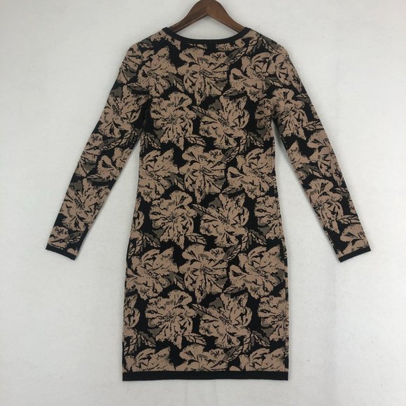 Carmen Marc Valvo Women's Size Small Black Brown Printed Knit Sweater Mini Dress - Picture 8 of 8